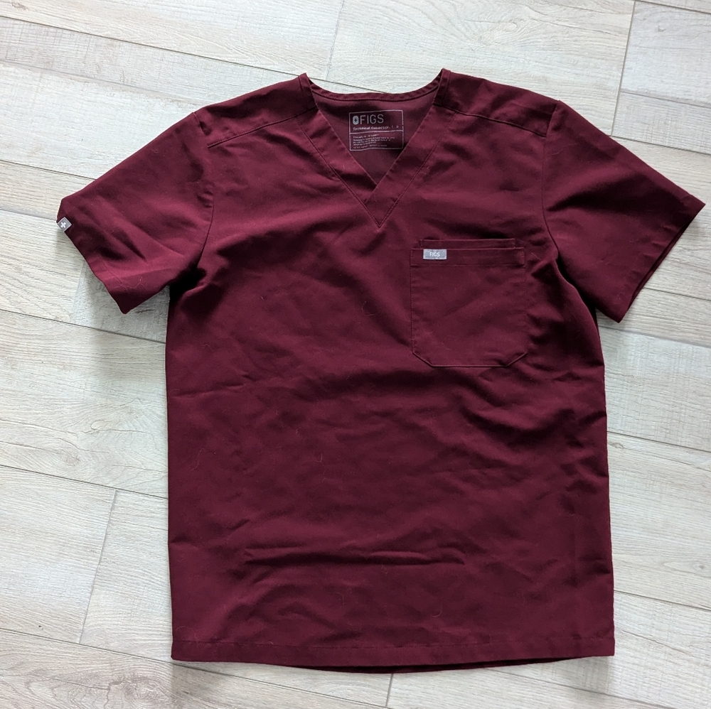 figs burgundy v-neck pocket scrub top